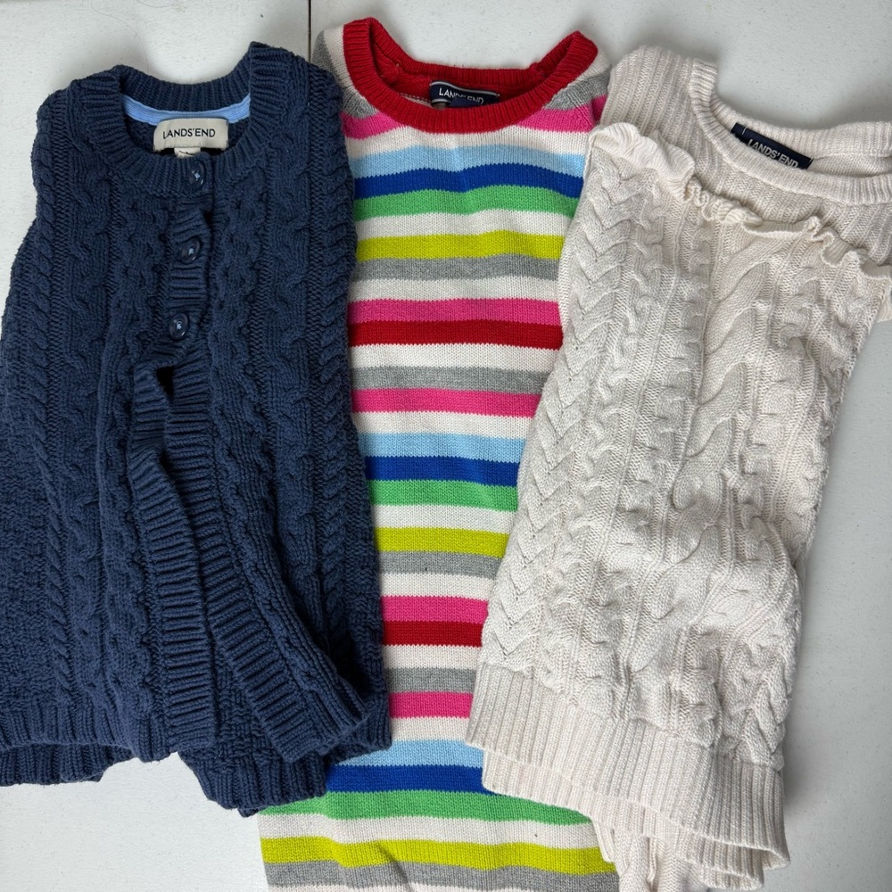 Lands' End Girls size 14 Large Sweater Trio - Navy, Multicolor, Cream